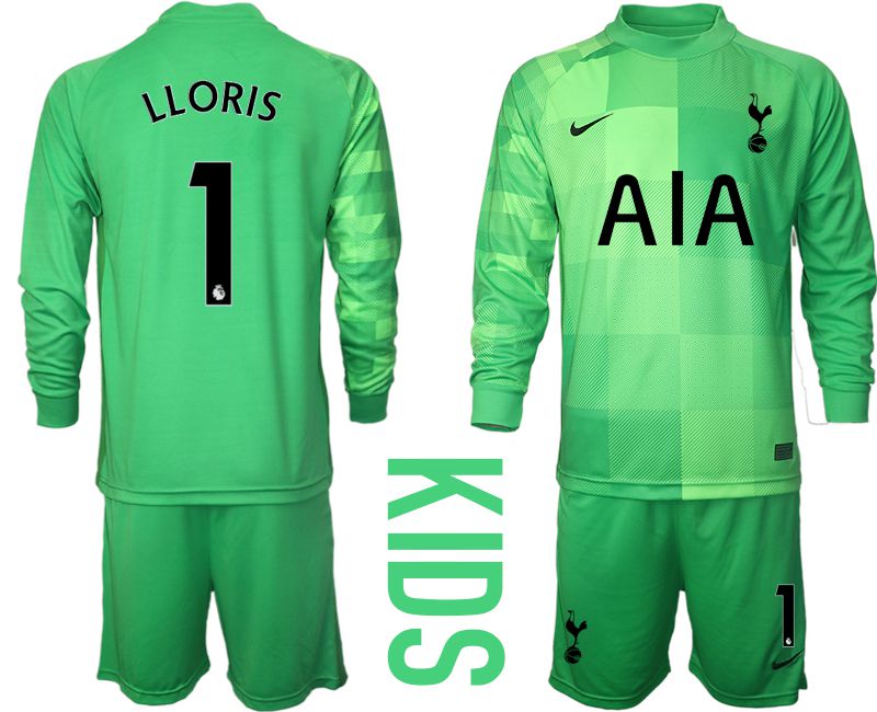 Youth 2021-2022 Club Tottenham green goalkeeper long sleeve #1 Soccer Jersey